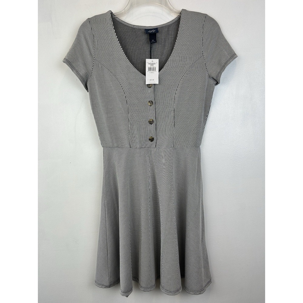 Daytrip Dress Womens XS Pullover Mini Striped Black Comfort Casual New Read